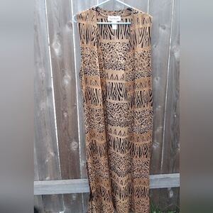 Vintage Leopard Cheetah Maxi Vest Duster Rayon Womens 14 Vents